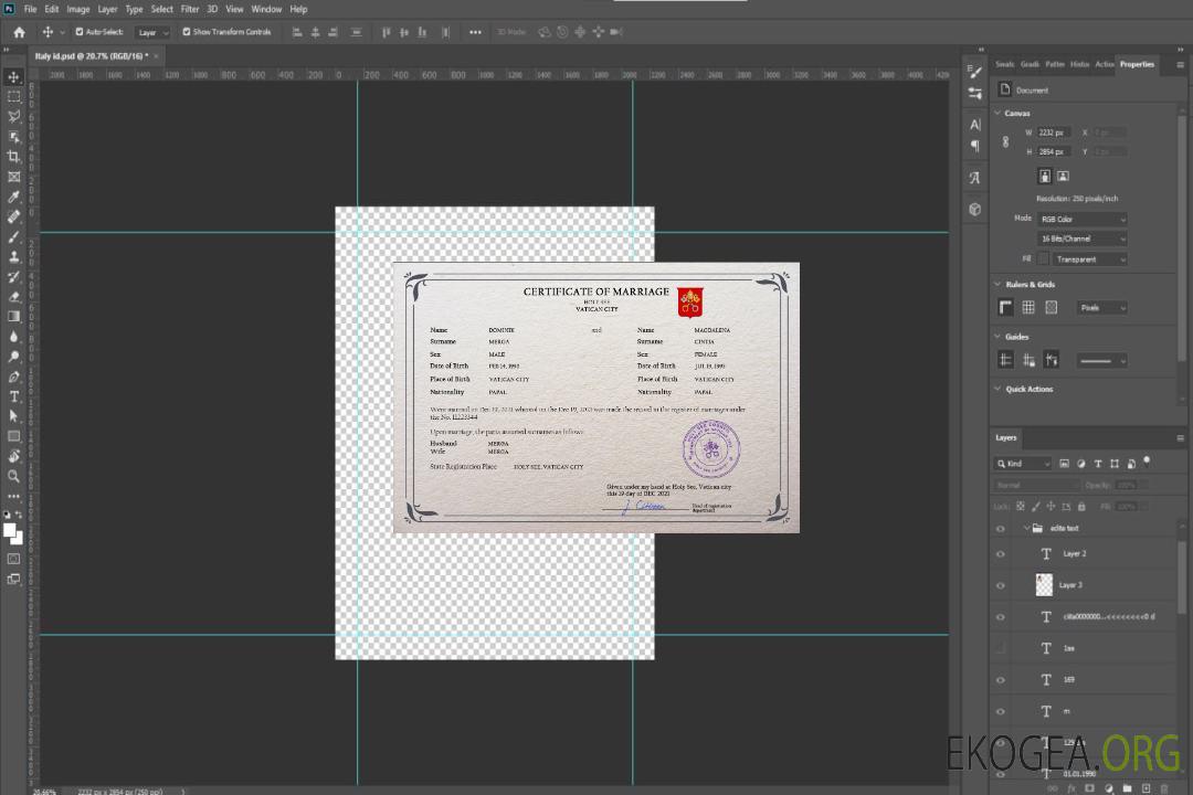 Modèle PSD de certificat de mariage du Saint-Siège template